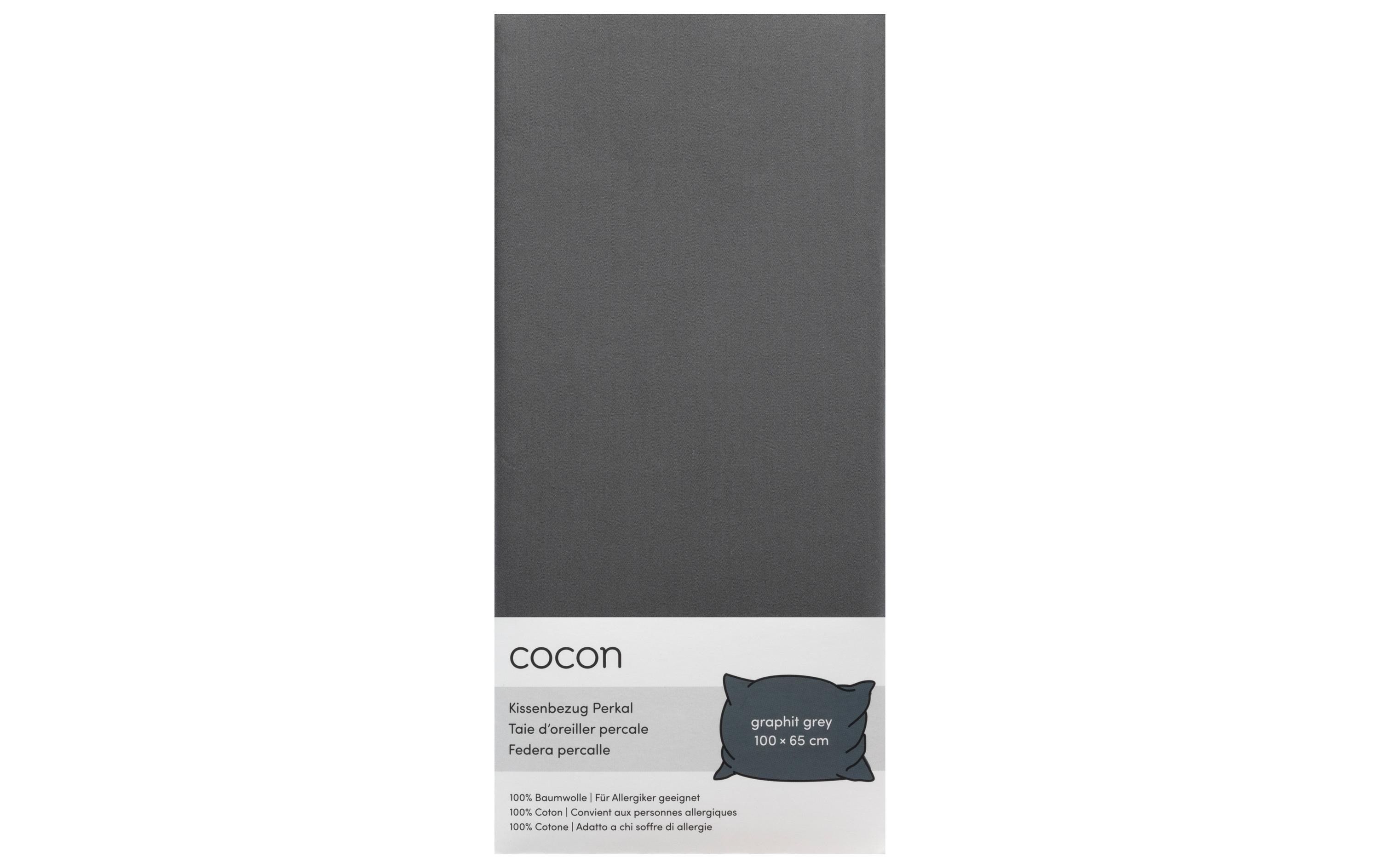 COCON Kopfkissenbezug Perkal 65 x 100 cm, Graphit, 2 Stück