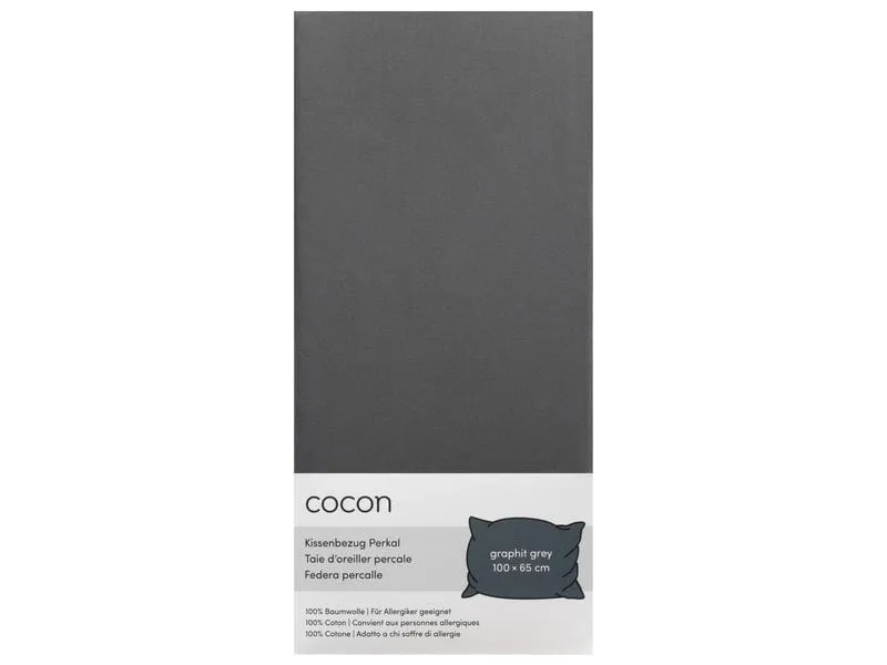 COCON Kopfkissenbezug Perkal 65 x 100 cm, Graphit, 2 Stück