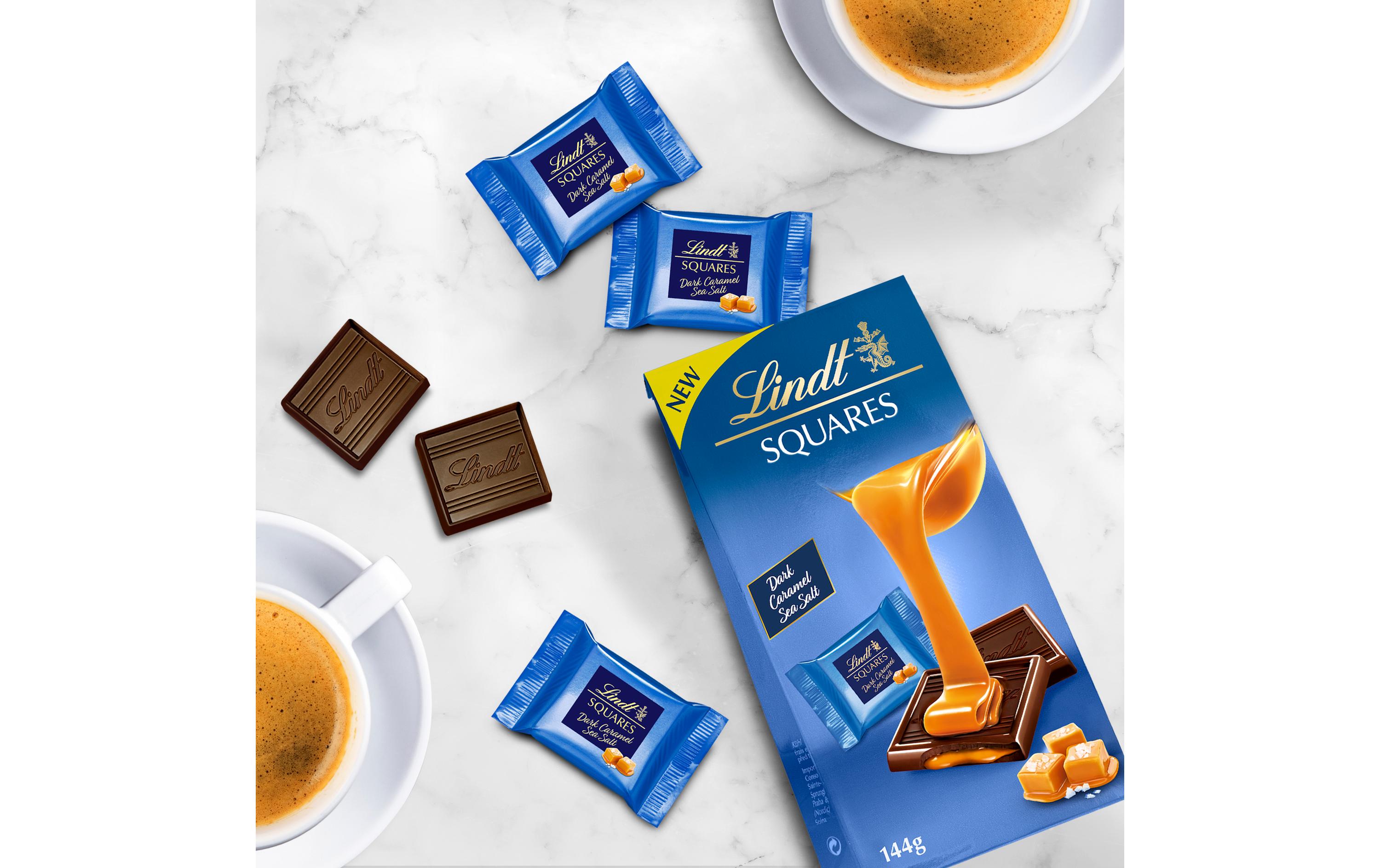 Lindt Schokoladen-Pralinen Squares Dark Caramel Sea Salt 144 g