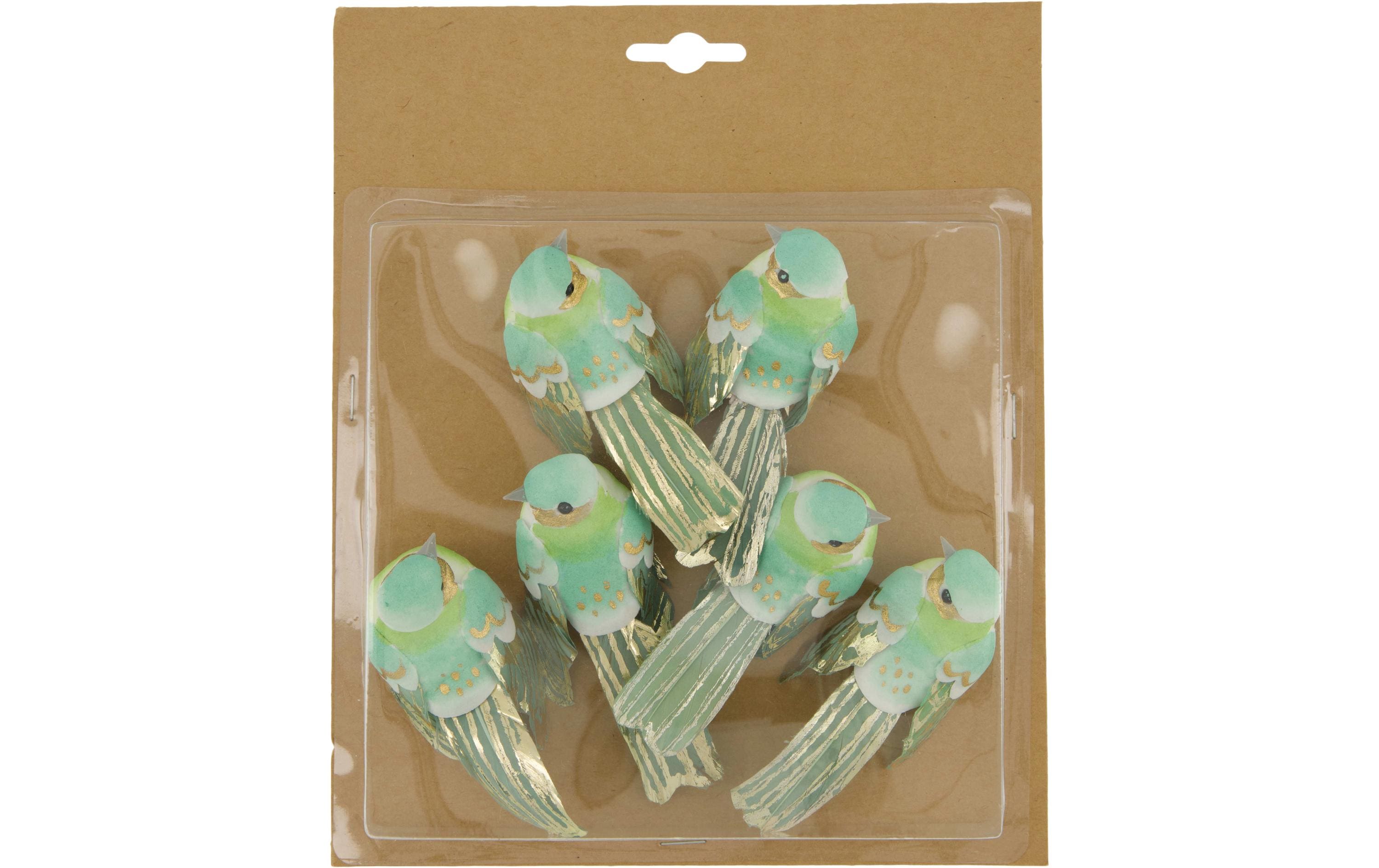 CHALET Deko Federvögel 6 Stück, Grün/Gold