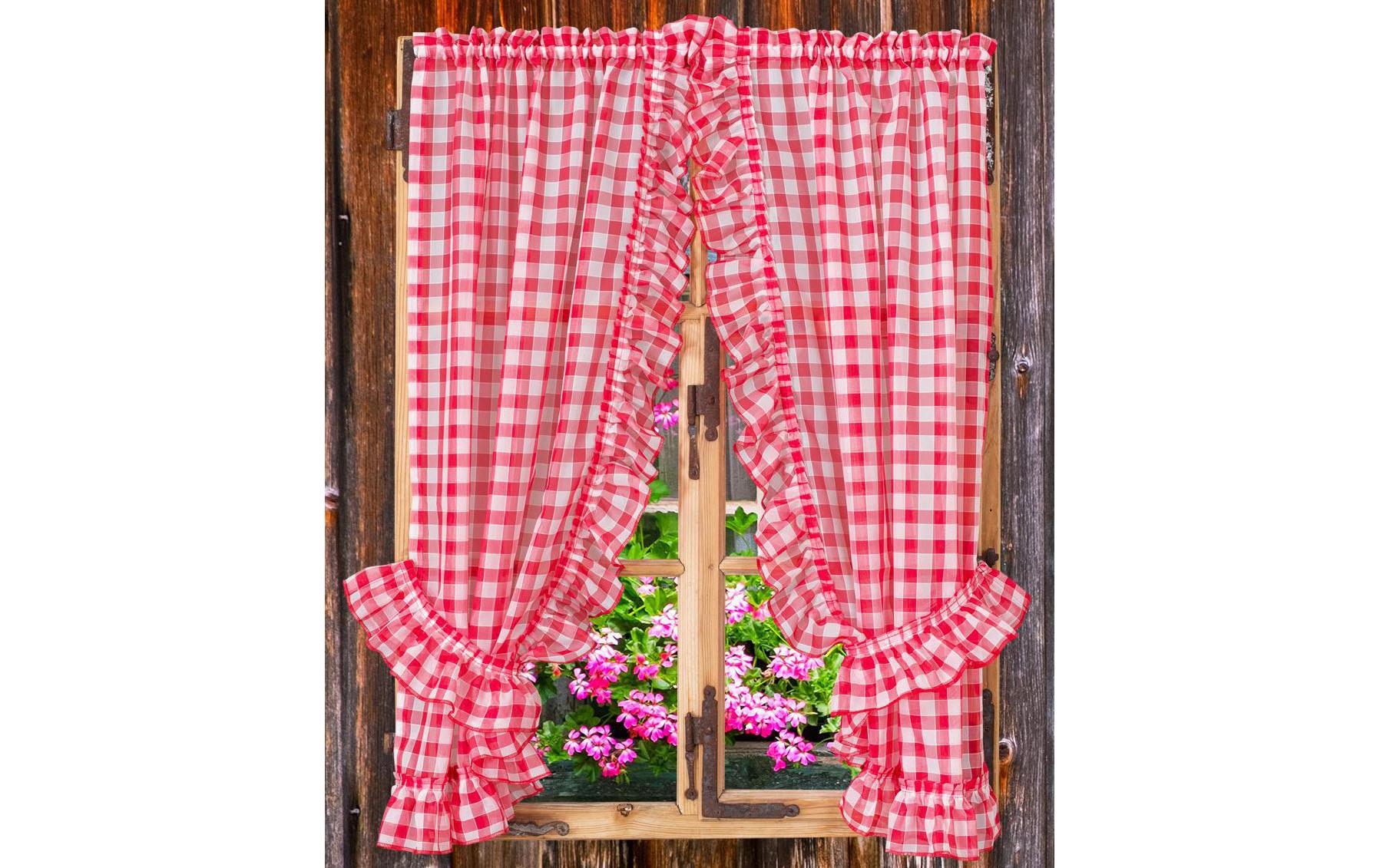 Casa Leon Tagvorhang Vitrage Volants 95 cm x 110 cm, Rot/Weiss