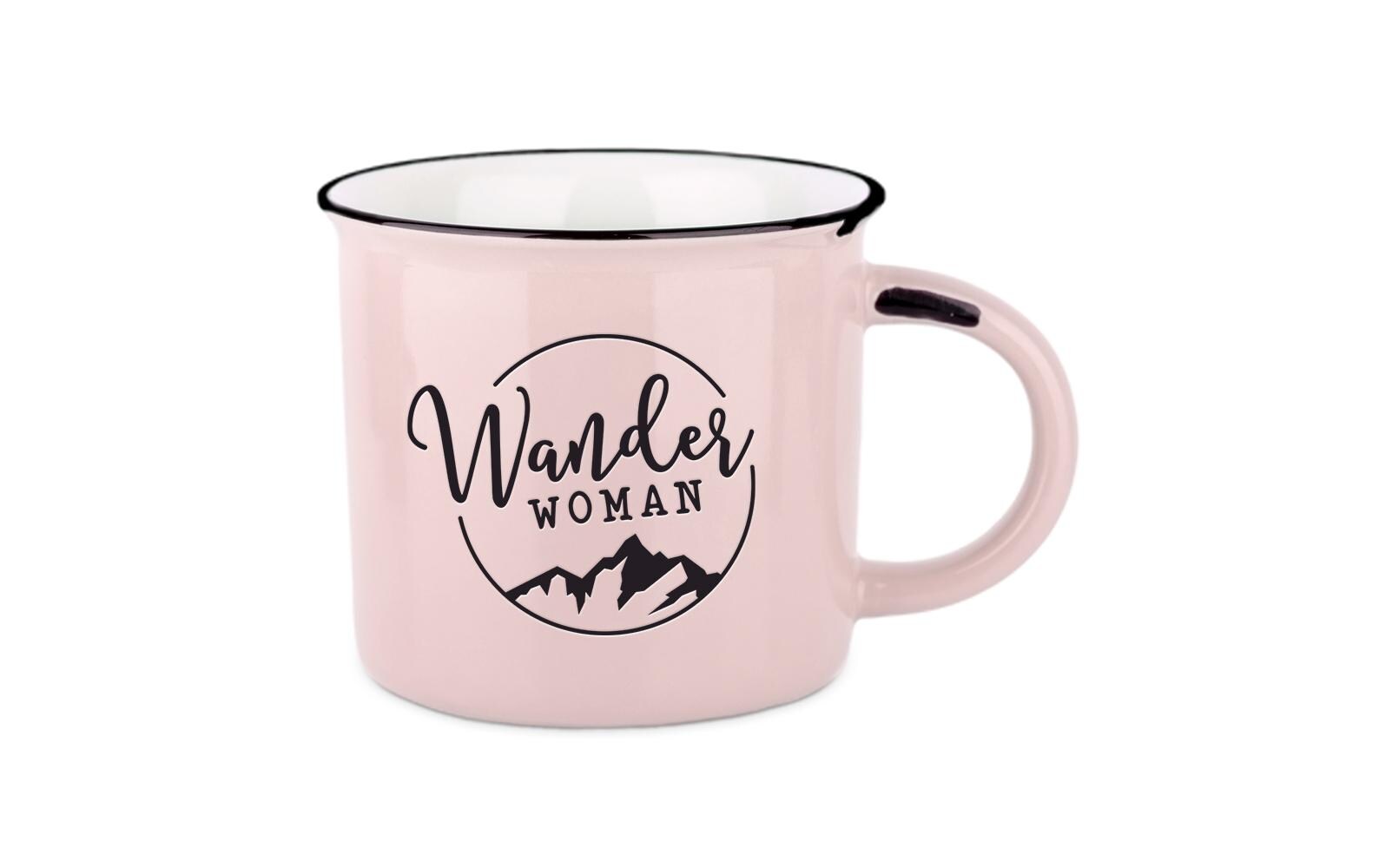Grafik Werkstatt Vintage Becher Bergglück, Wanderwoman