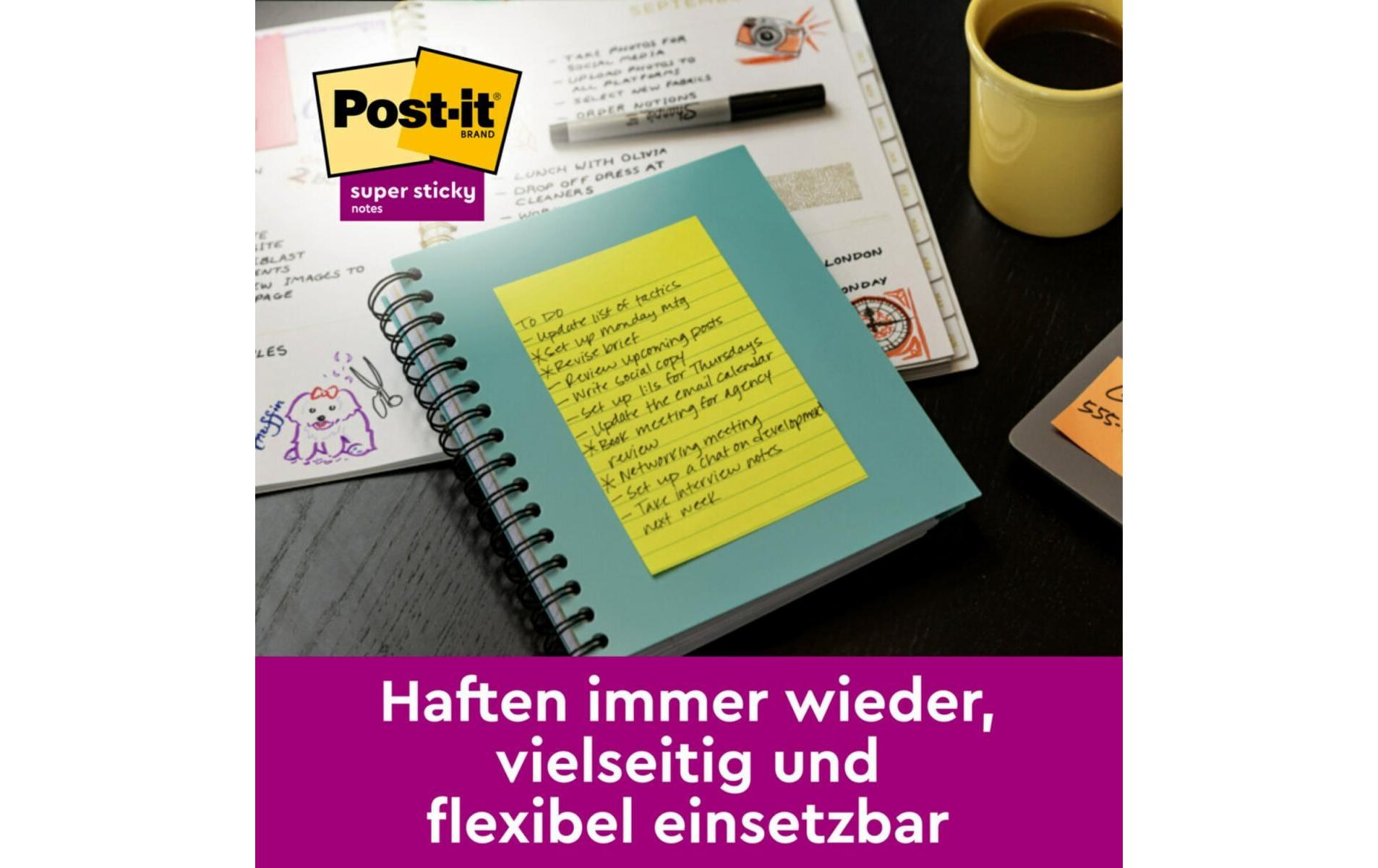 Post-it Notizzettel Super Sticky, mehrfarbig, 6 Blöcke