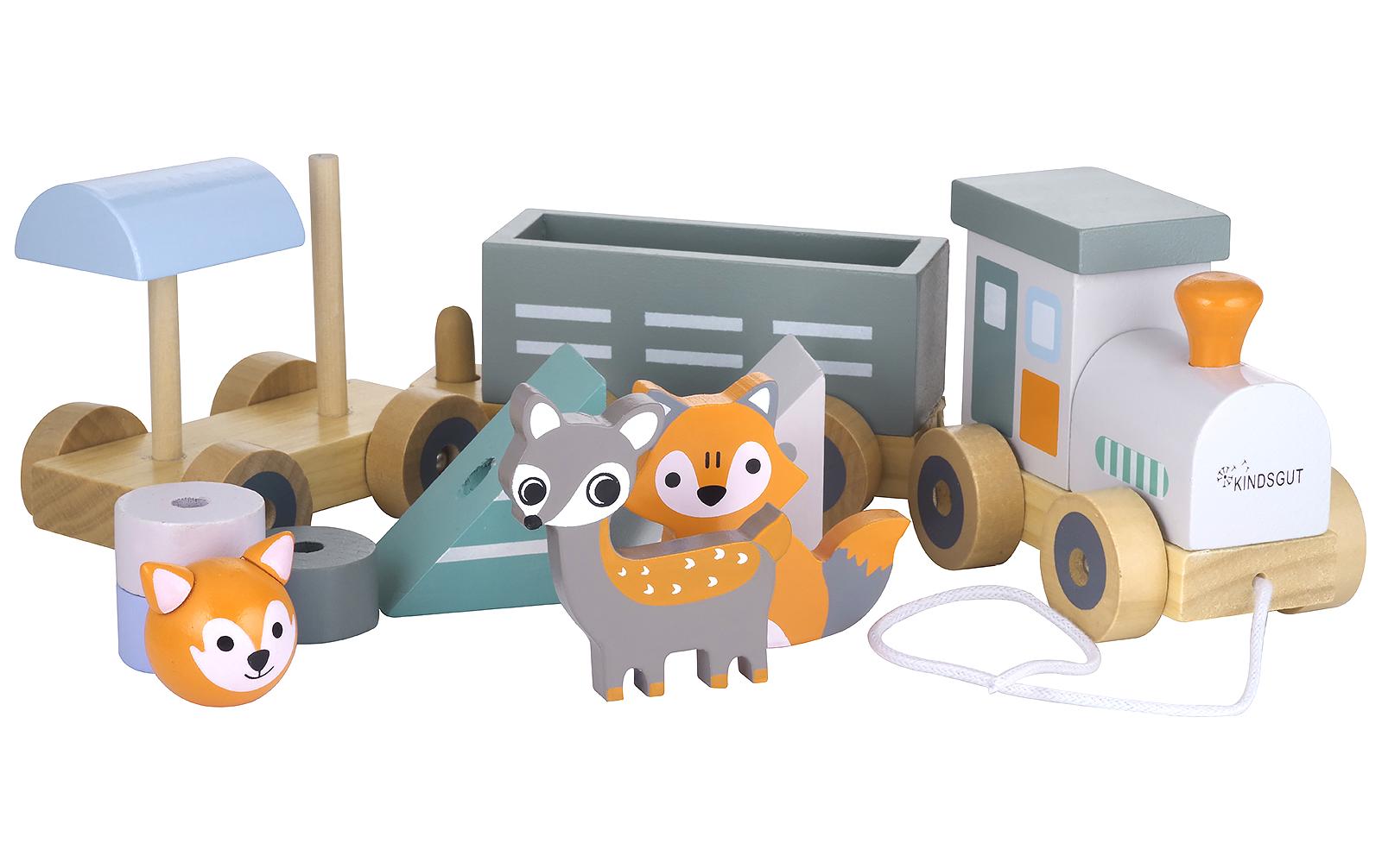 Kindsgut Nachziehspielzeug Holzeisenbahn grau