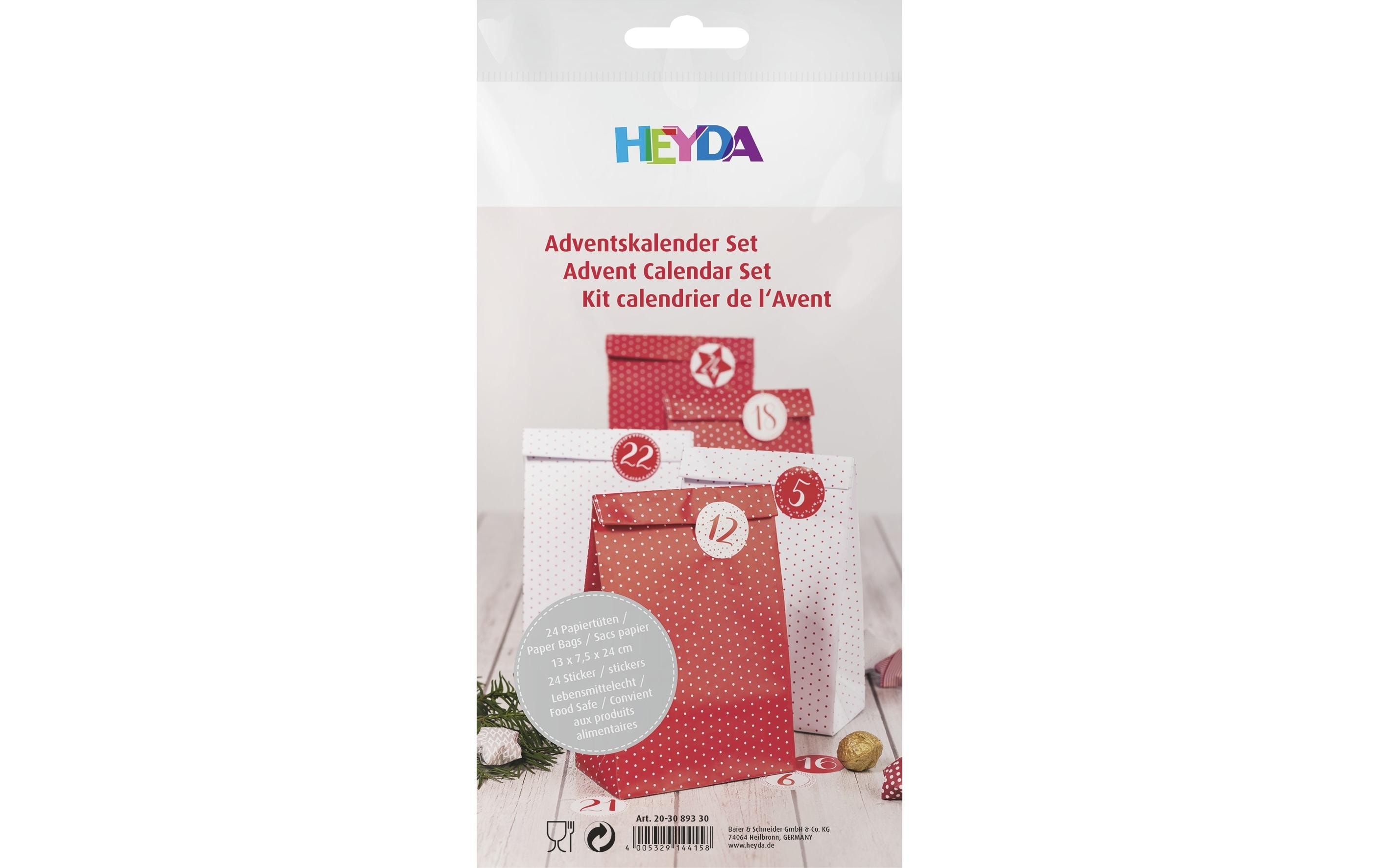Heyda Adventskalender Set 24 x 13 x 7.5 cm, Rot/Weiss