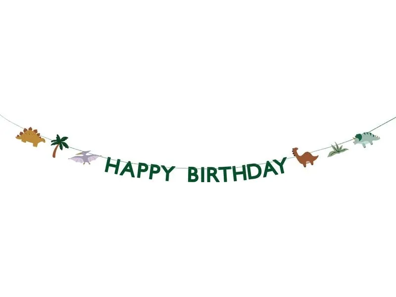 Partydeco Girlande Happy Birthday Dino 3 m, Mehrfarbig