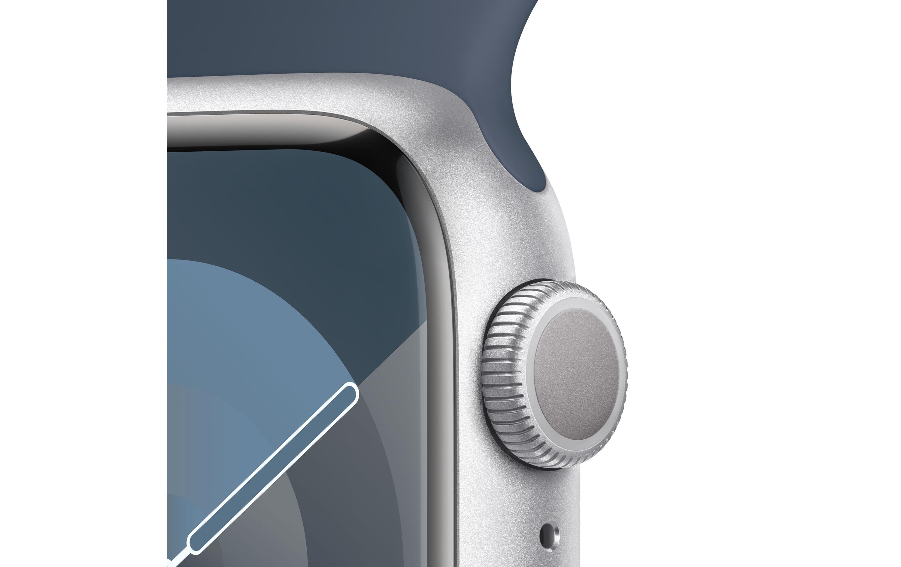 Apple Watch Series 9 41 mm Alu Silber Sport Sturmblau S/M