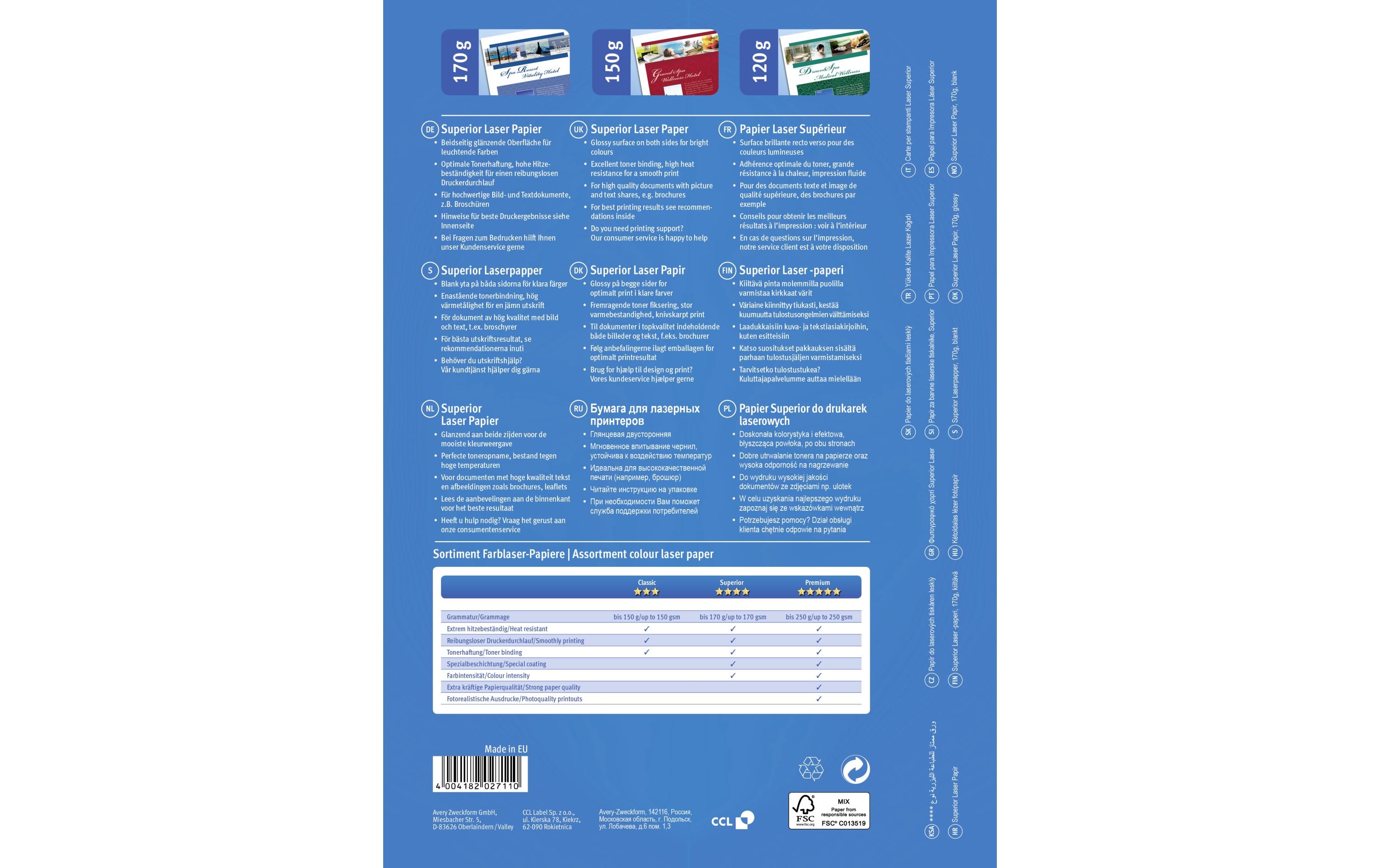 Avery Zweckform Fotopapier Colour Laser A4 170 g/m² 200 Stück