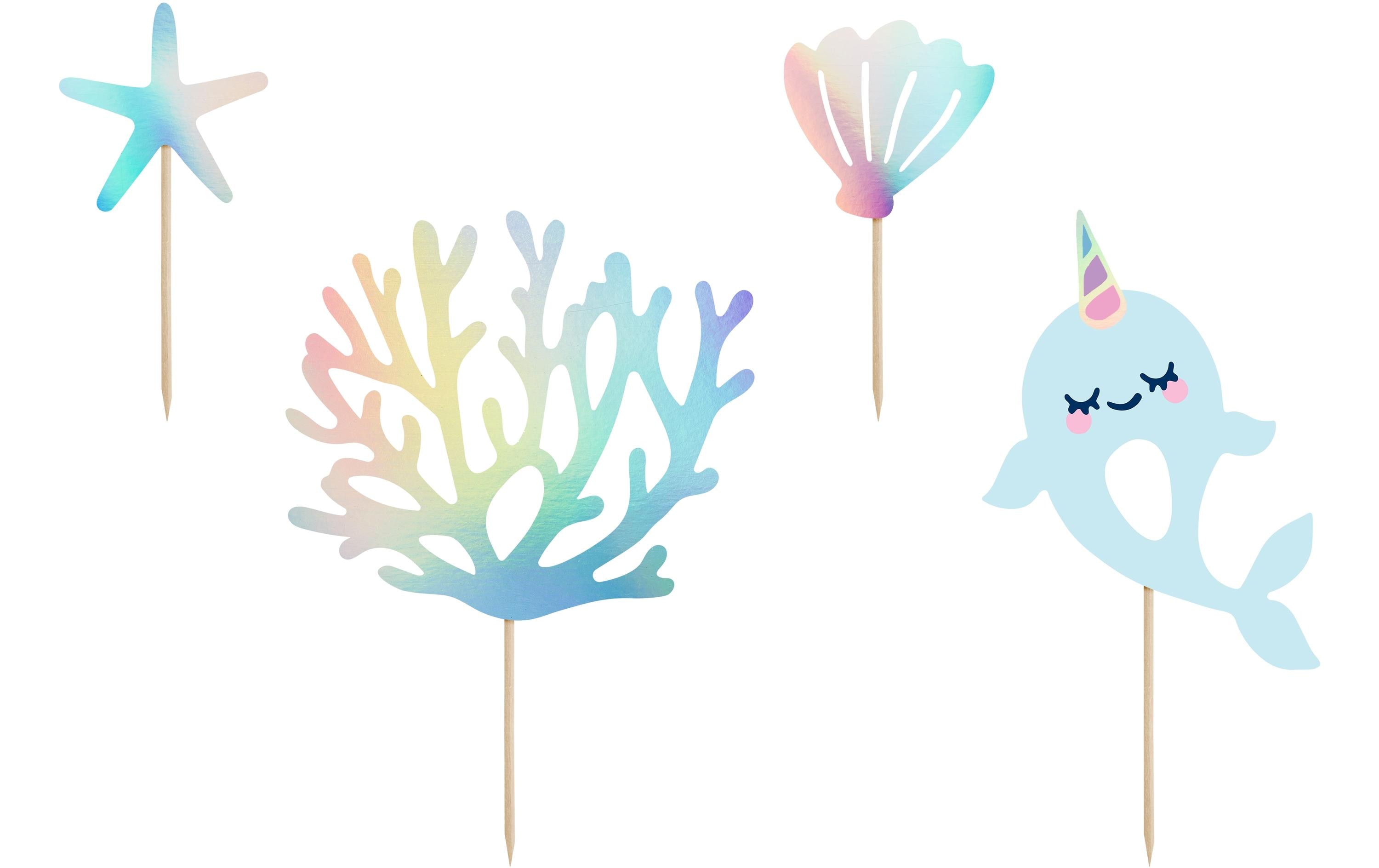 Partydeco Kuchen-Topper Narwal 1 Stück, Mehrfarbig