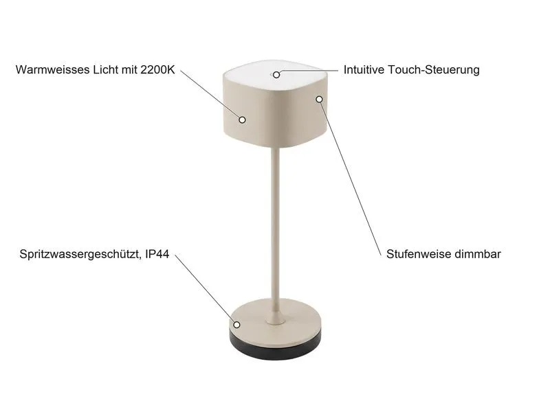COCON Tischleuchte mit Ladestation, Romantico, Beige COCON Tischleuchte mit Ladestation, Romantico, Beige