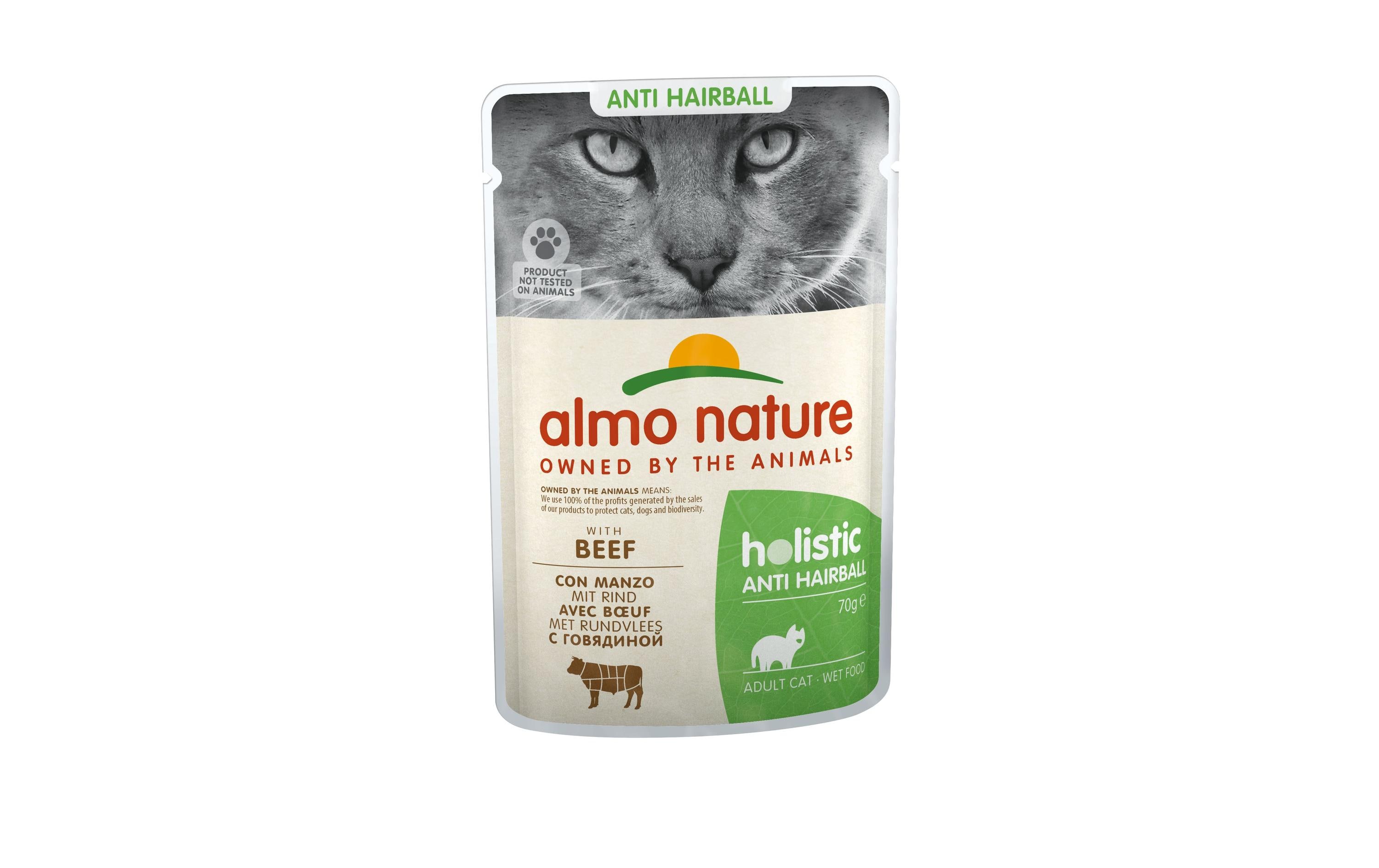 Almo Nature Nassfutter Holistic Anti Hairball mit Rind, 30 x 70 g