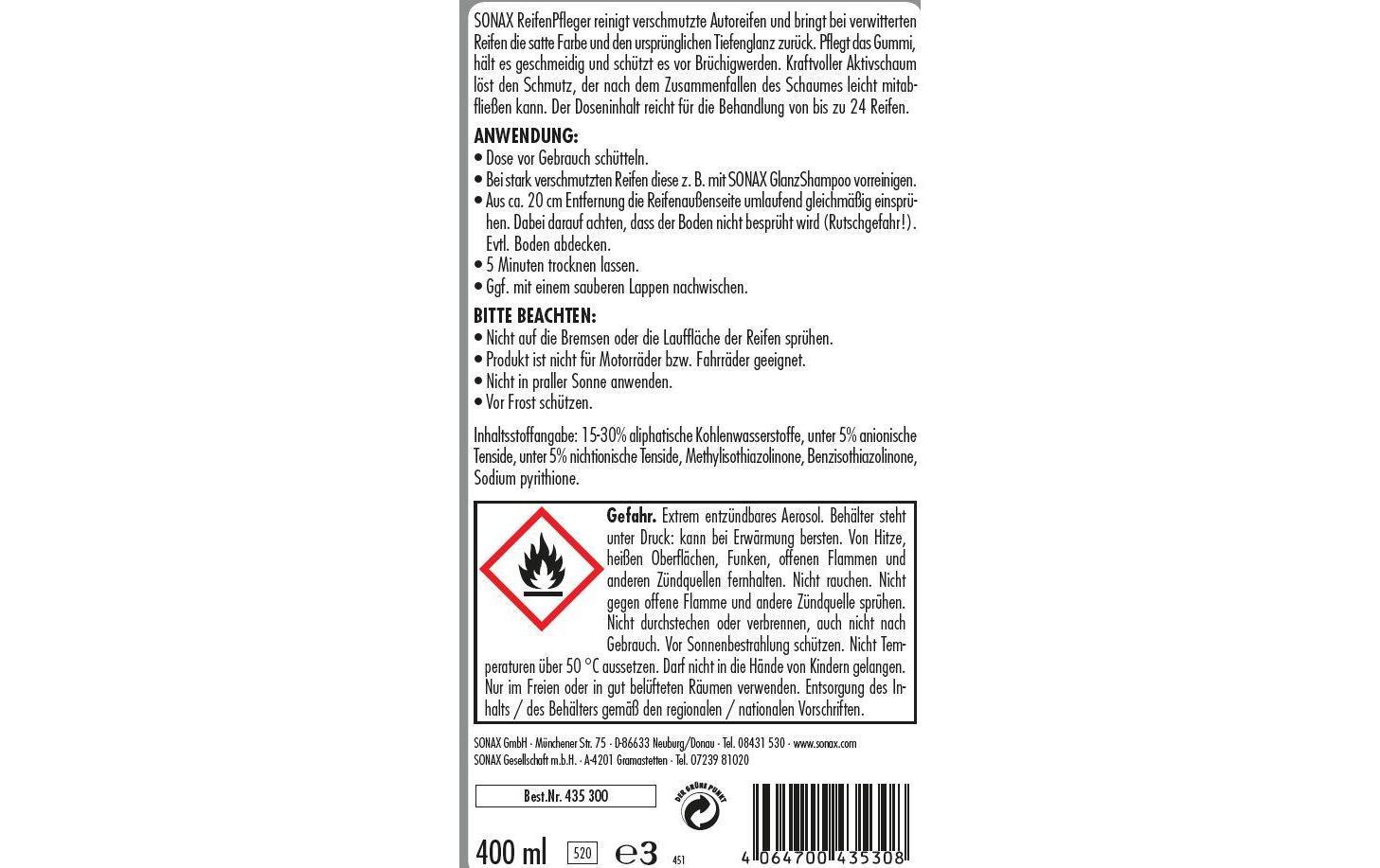 Sonax Pneureiniger 400 ml Sonax Pneureiniger 400 ml