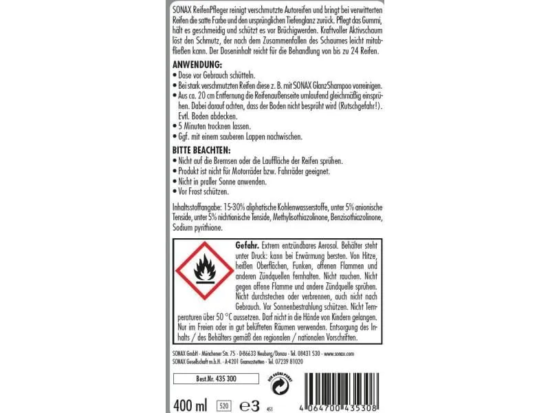 Sonax Pneureiniger 400 ml Sonax Pneureiniger 400 ml