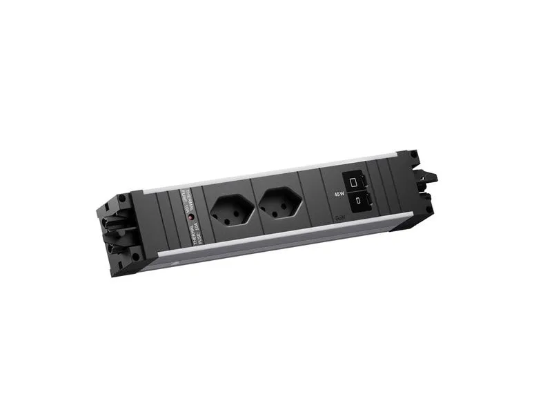 Bachmann Einbausteckerleiste STEP ALU 2xT13 90° 1xUSB C/C 45W schwarz Bachmann Einbausteckerleiste STEP ALU 2xT13 90° 1xUSB C/C 45W schwarz