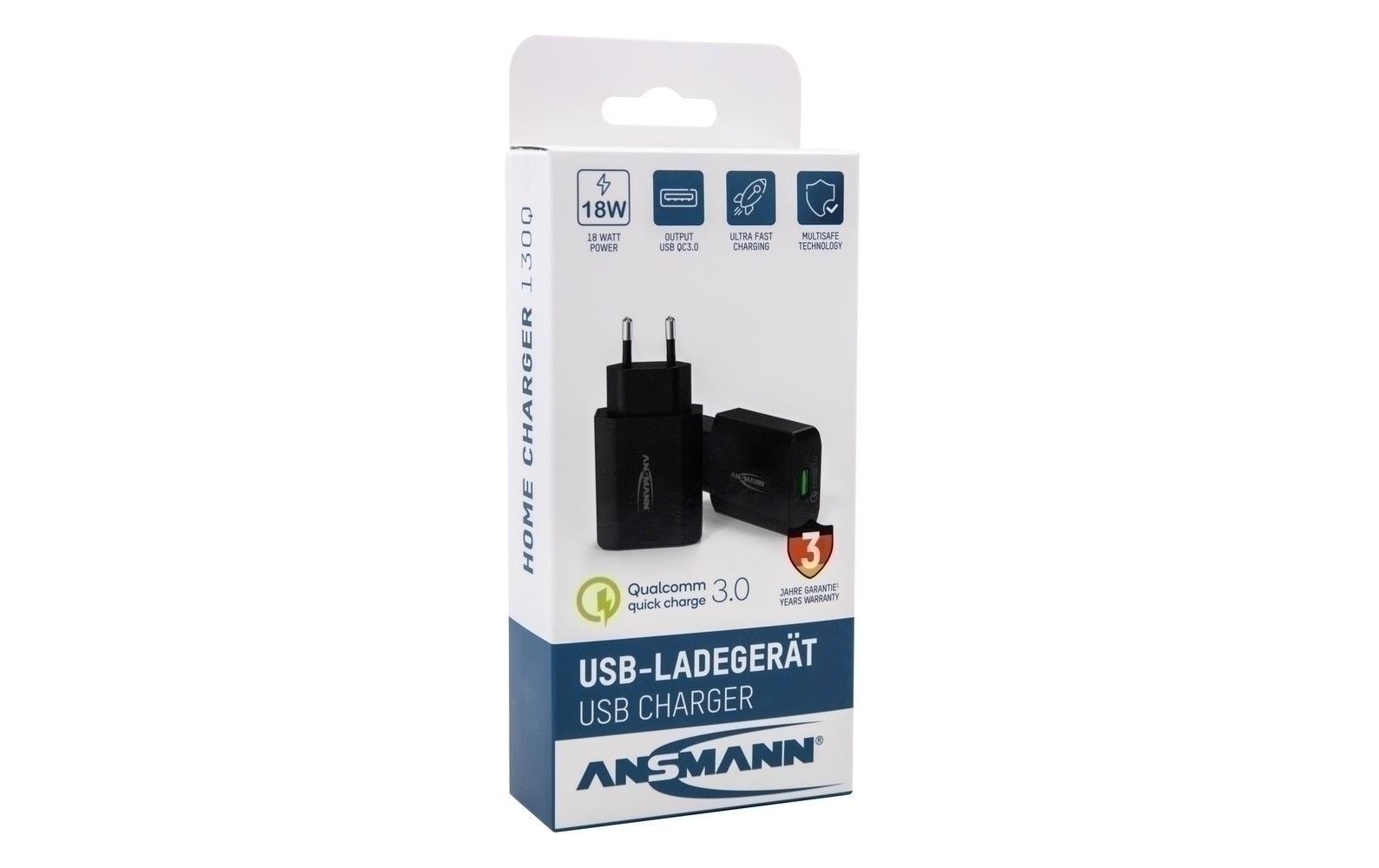 Ansmann USB-Wandladegerät Home Charger 130Q, 18 W, Schwarz
