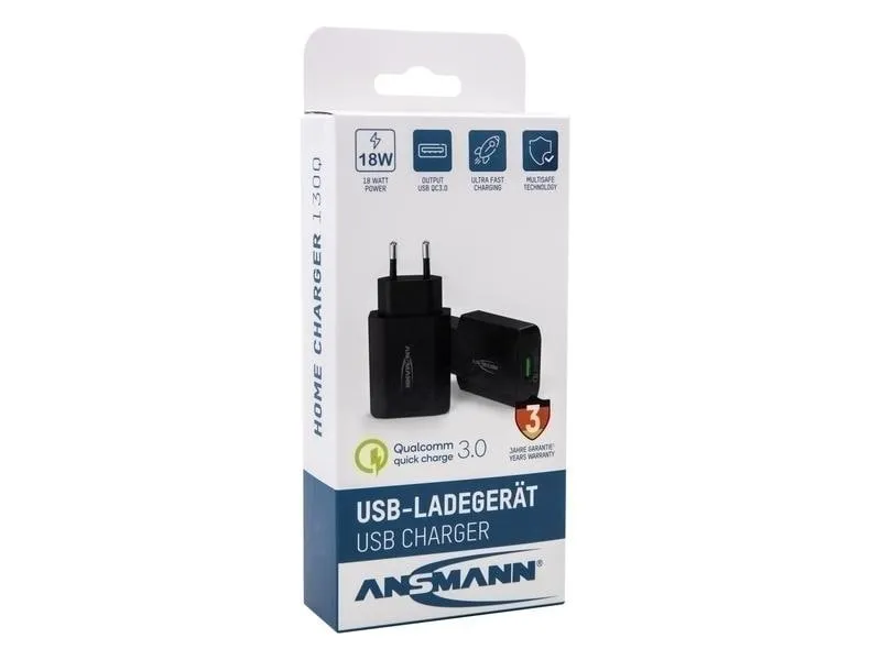 Ansmann USB-Wandladegerät Home Charger 130Q, 18 W, Schwarz