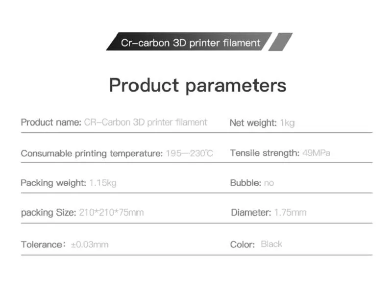 Creality Filament CR-PLA, Carbon, Schwarz, 1.75 mm, 1 kg