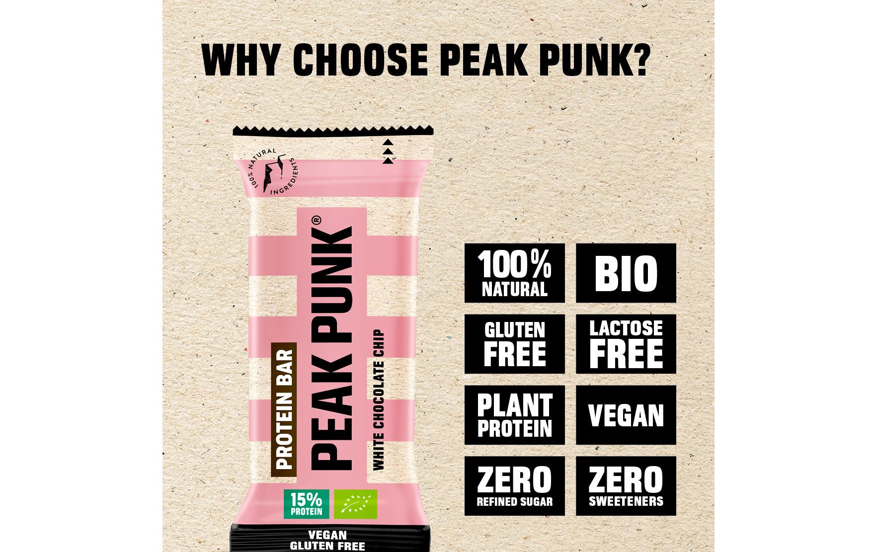 PEAK PUNK Bio Protein Bar White Chocolate Chip 12 x 55 g