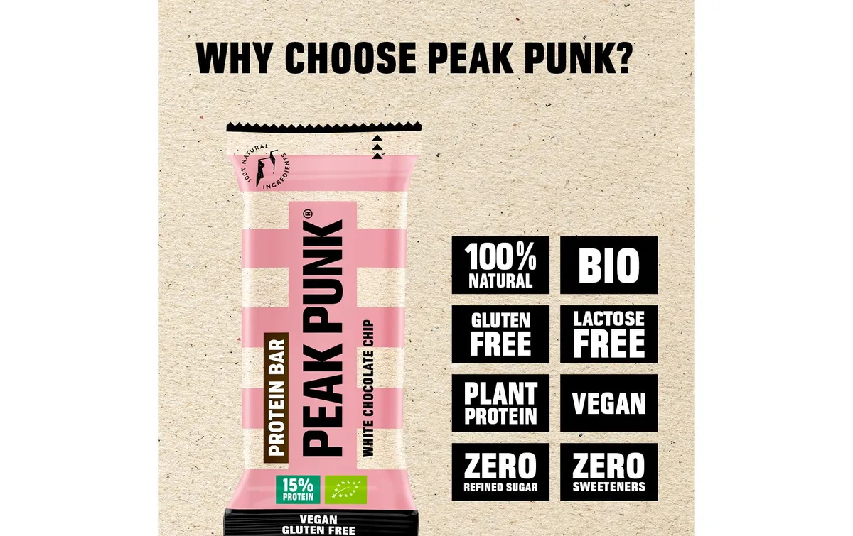 PEAK PUNK Bio Protein Bar White Chocolate Chip 12 x 55 g