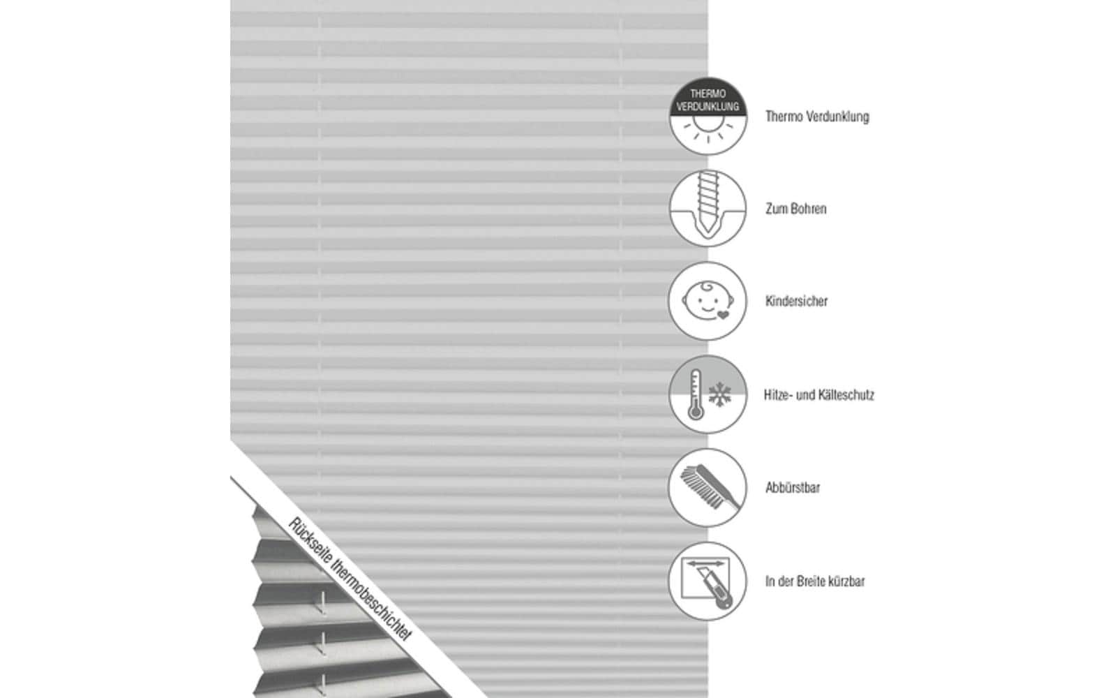 Gardinia Plissée Concept Thermo, Grau, 50 x 130 cm