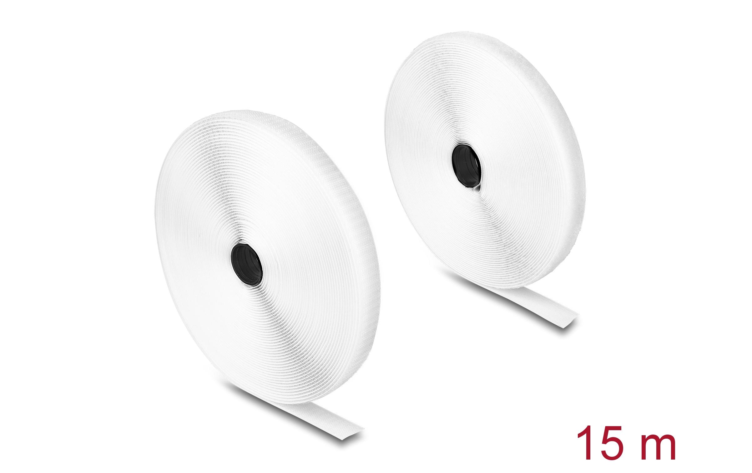 Delock Klettband 15 m x 20 mm mit Haft- und Flauschband Weiss