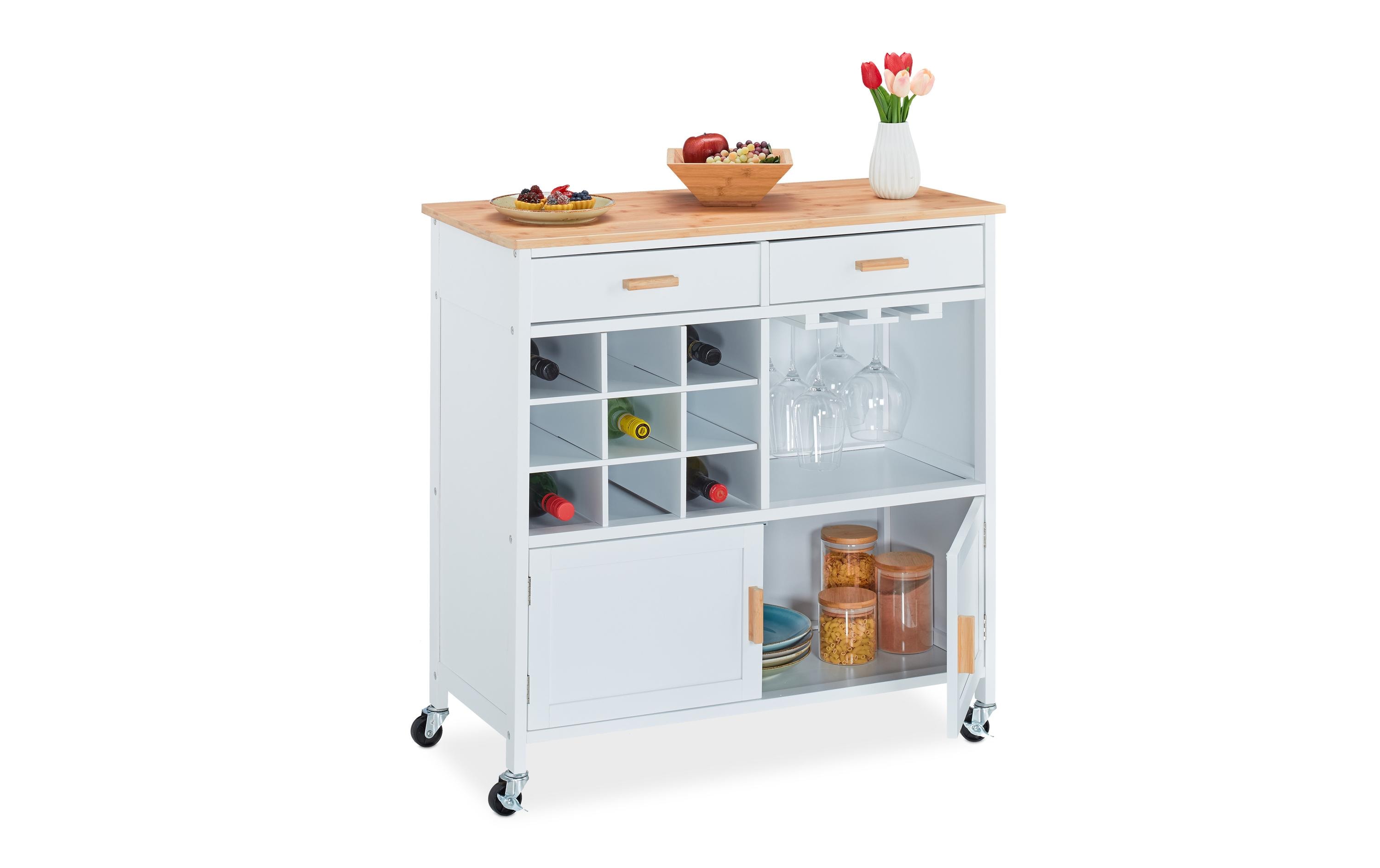 relaxdays Küchenwagen 86 x 88.5 x 41 cm, Braun / Weiss relaxdays Küchenwagen 86 x 88.5 x 41 cm, Braun / Weiss