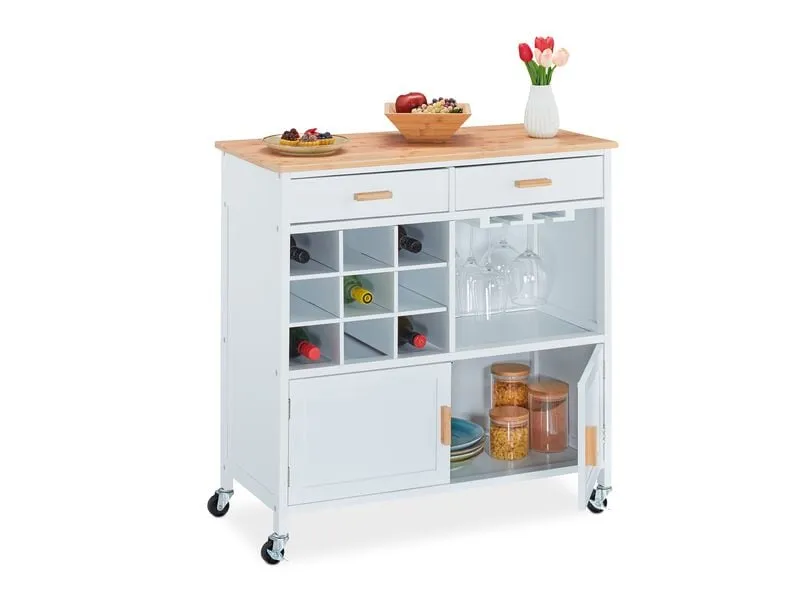 relaxdays Küchenwagen 86 x 88.5 x 41 cm, Braun / Weiss