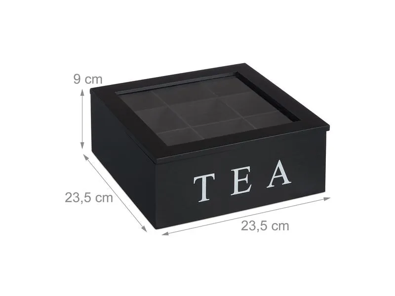 relaxdays Teebeutel-Box 9 Fächer, Schwarz relaxdays Teebeutel-Box 9 Fächer, Schwarz