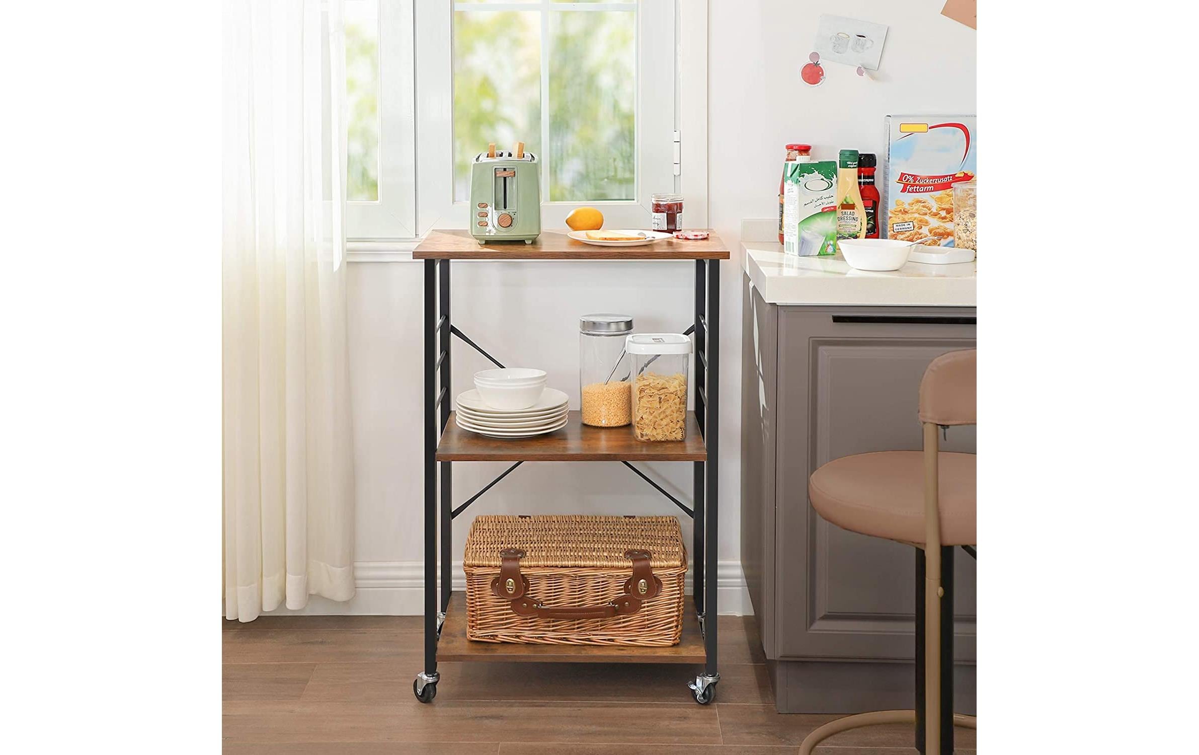 VASAGLE Küchenregal mit 6 Haken 60 x 89 cm, Braun/Schwarz