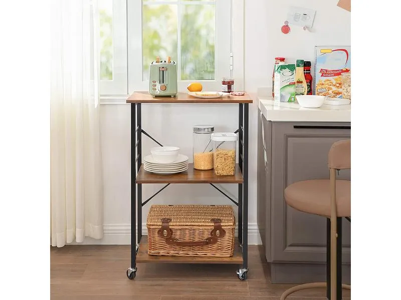 VASAGLE Küchenregal mit 6 Haken 60 x 89 cm, Braun/Schwarz VASAGLE Küchenregal mit 6 Haken 60 x 89 cm, Braun/Schwarz