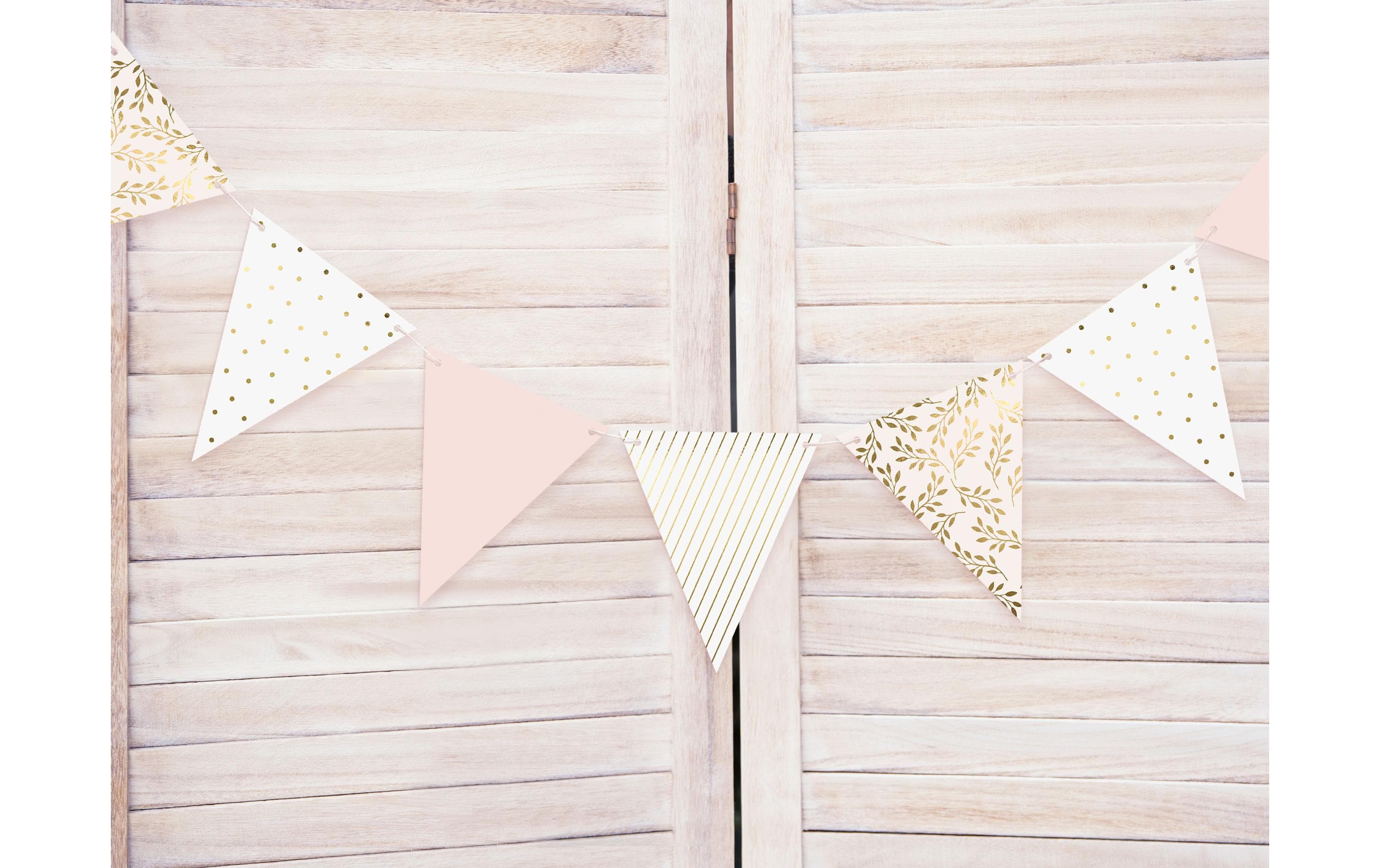 Partydeco Girlande Flaggen 2.1 m, Gold/Hellrosa/Weiss