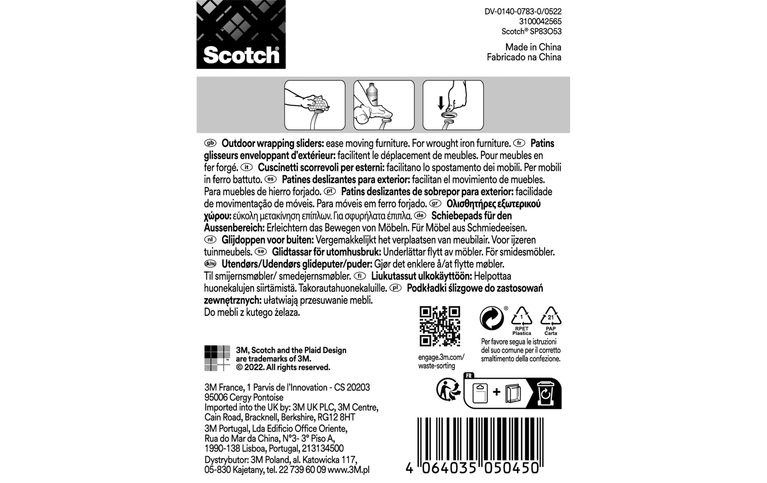 3M Möbelgleiter Outdoor, Ø 22 - 25 mm, Grau, 4er Pack