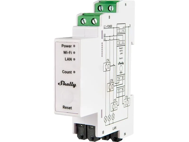 Shelly Hutschiene · Pro 3EM 120A v2 · WLAN · LAN · BT Shelly Hutschiene · Pro 3EM 120A v2 · WLAN · LAN · BT