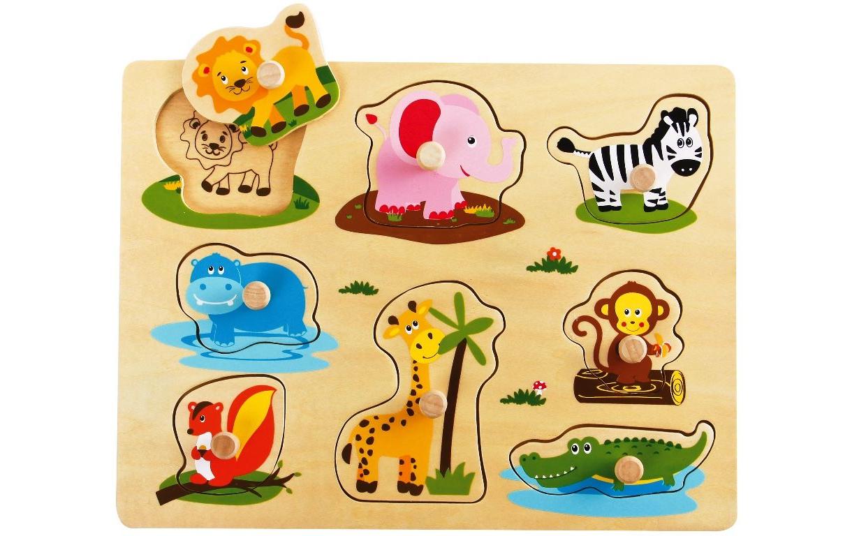 Spielba Holzspielwaren Steckspiel Wildtiere mit Griffli