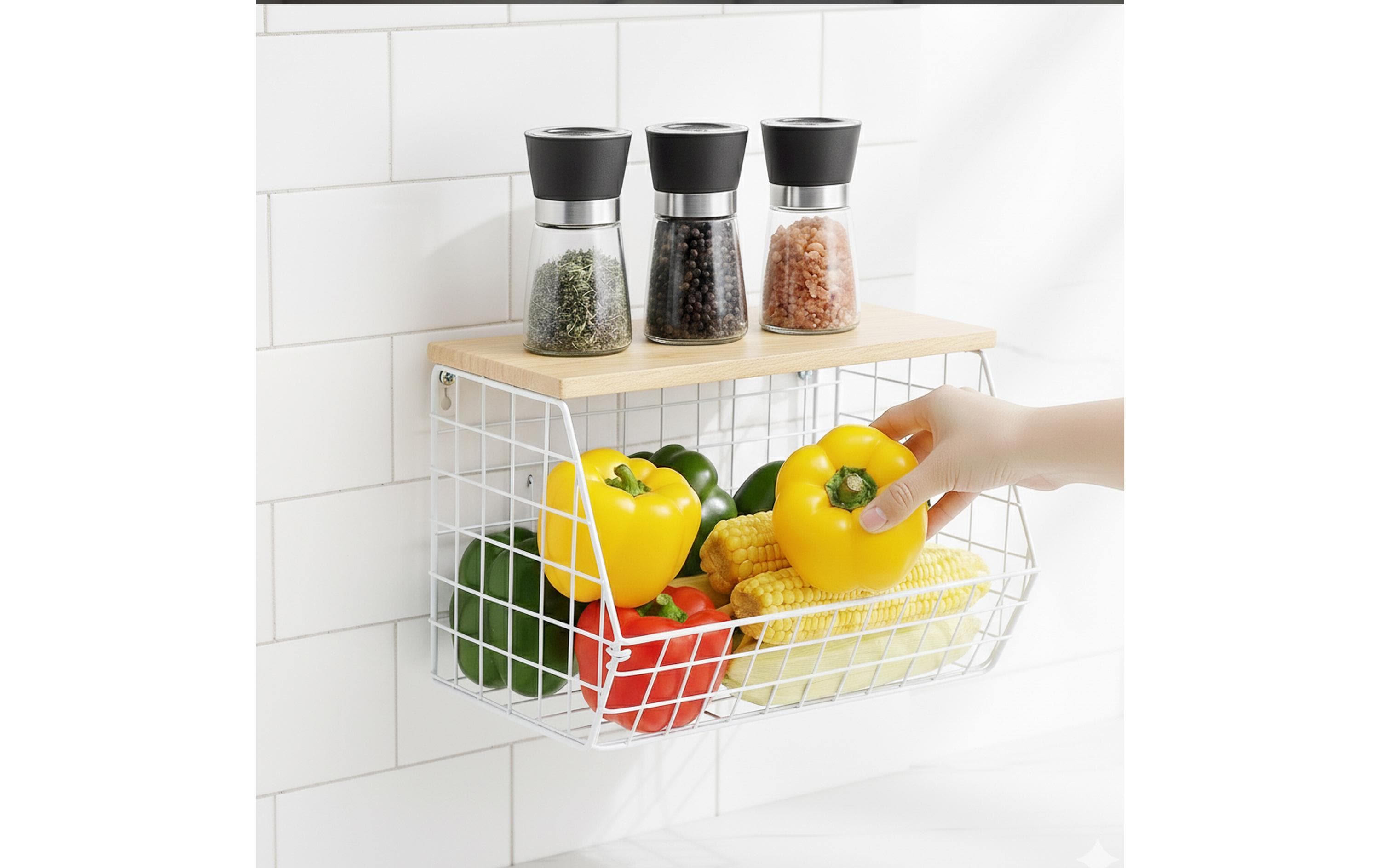 relaxdays Organizer Obstkorb Wandregal 21 x 30 cm Hellbraun/Weiss