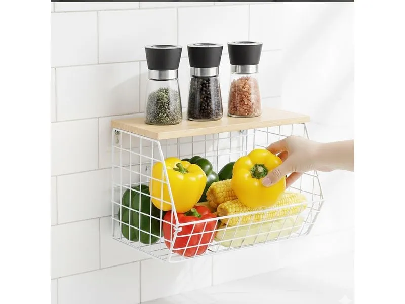 relaxdays Organizer Obstkorb Wandregal 21 x 30 cm Hellbraun/Weiss