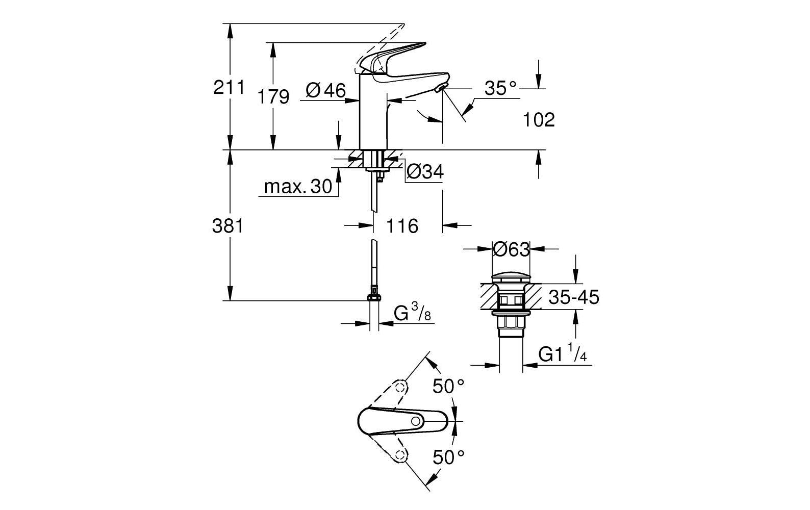 GROHE Einhand-Waschtischbatterie Swift 1/2, M