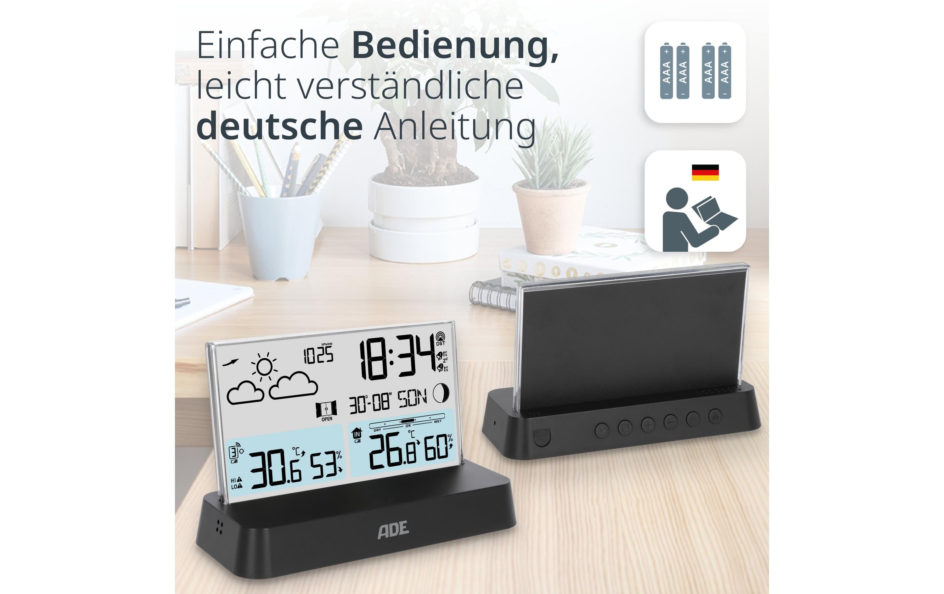 ADE Wetterstation mit Funk-Aussensensor Schwarz