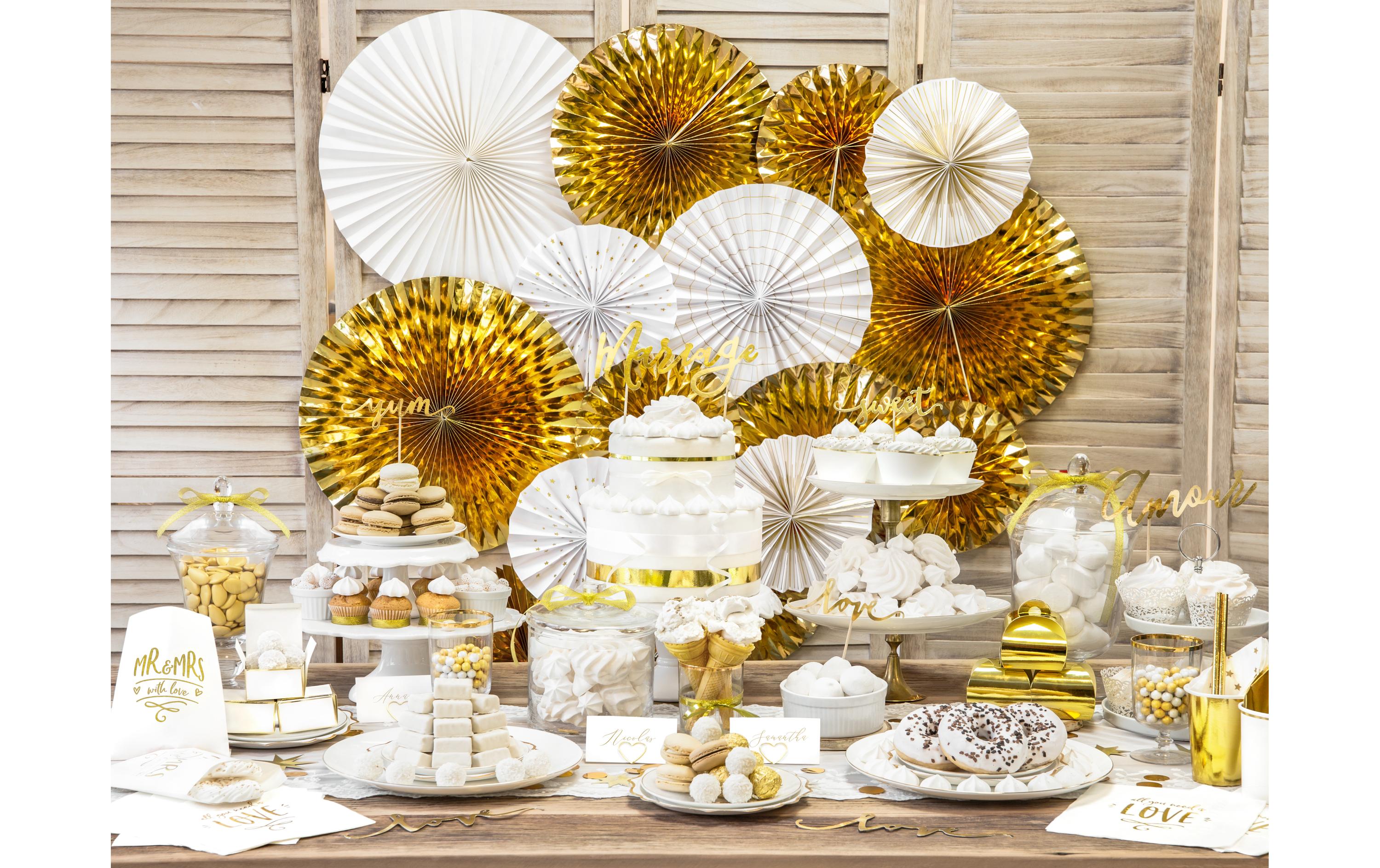 Partydeco Rosetten Zweifarbig 4 Stück, Weiss/Gold Partydeco Rosetten Zweifarbig 4 Stück, Weiss/Gold