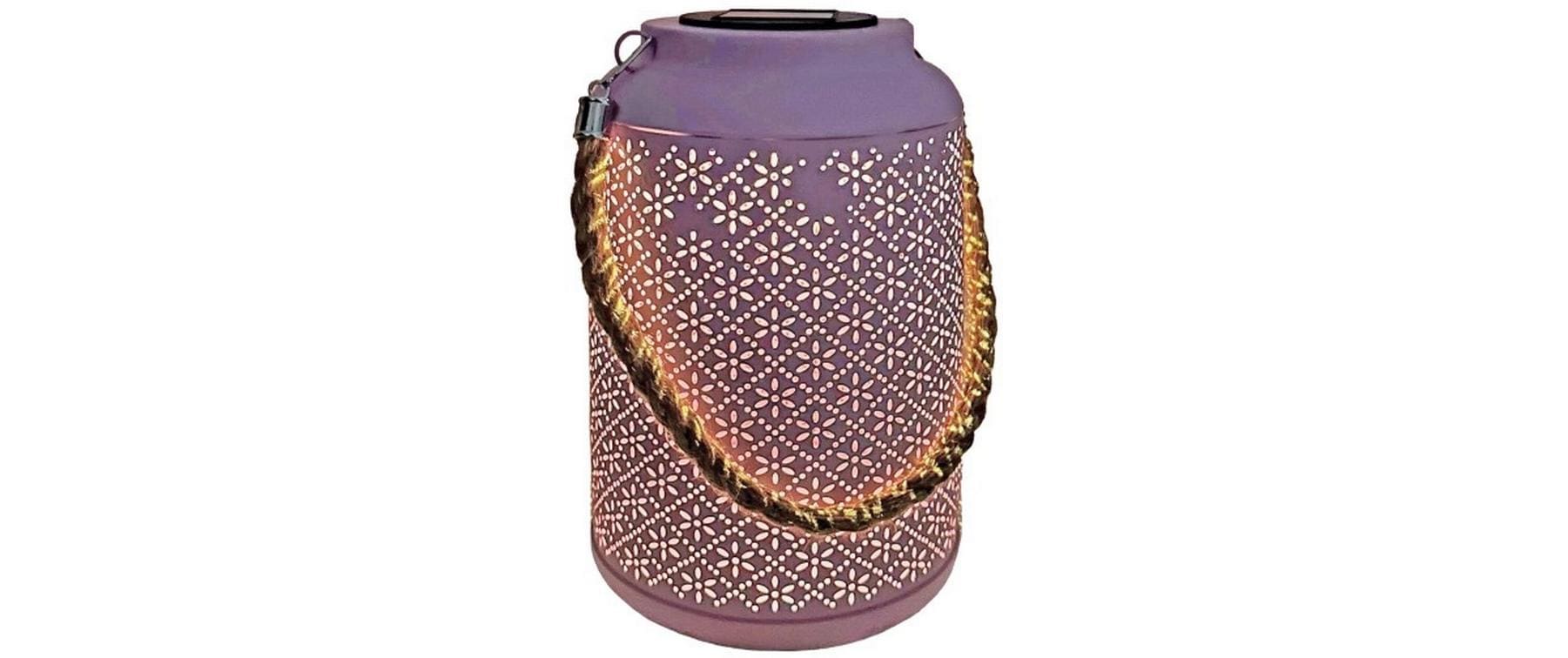 Dameco LED Solar Laterne in Rosa aus Metall D15.5 cm H25.5 cm