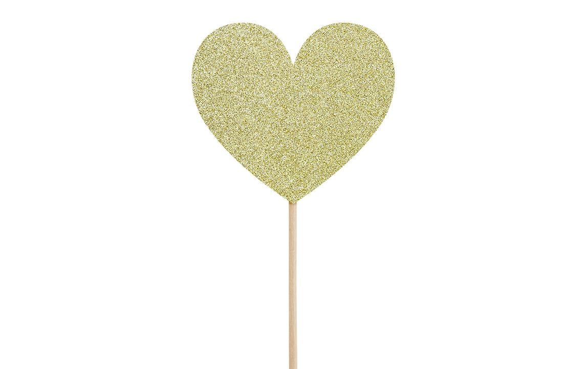 Partydeco Kuchen-Topper Herzen 11 cm, 6 Stück, Gold