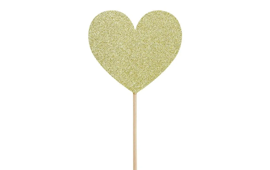 Partydeco Kuchen-Topper Herzen 11 cm, 6 Stück, Gold