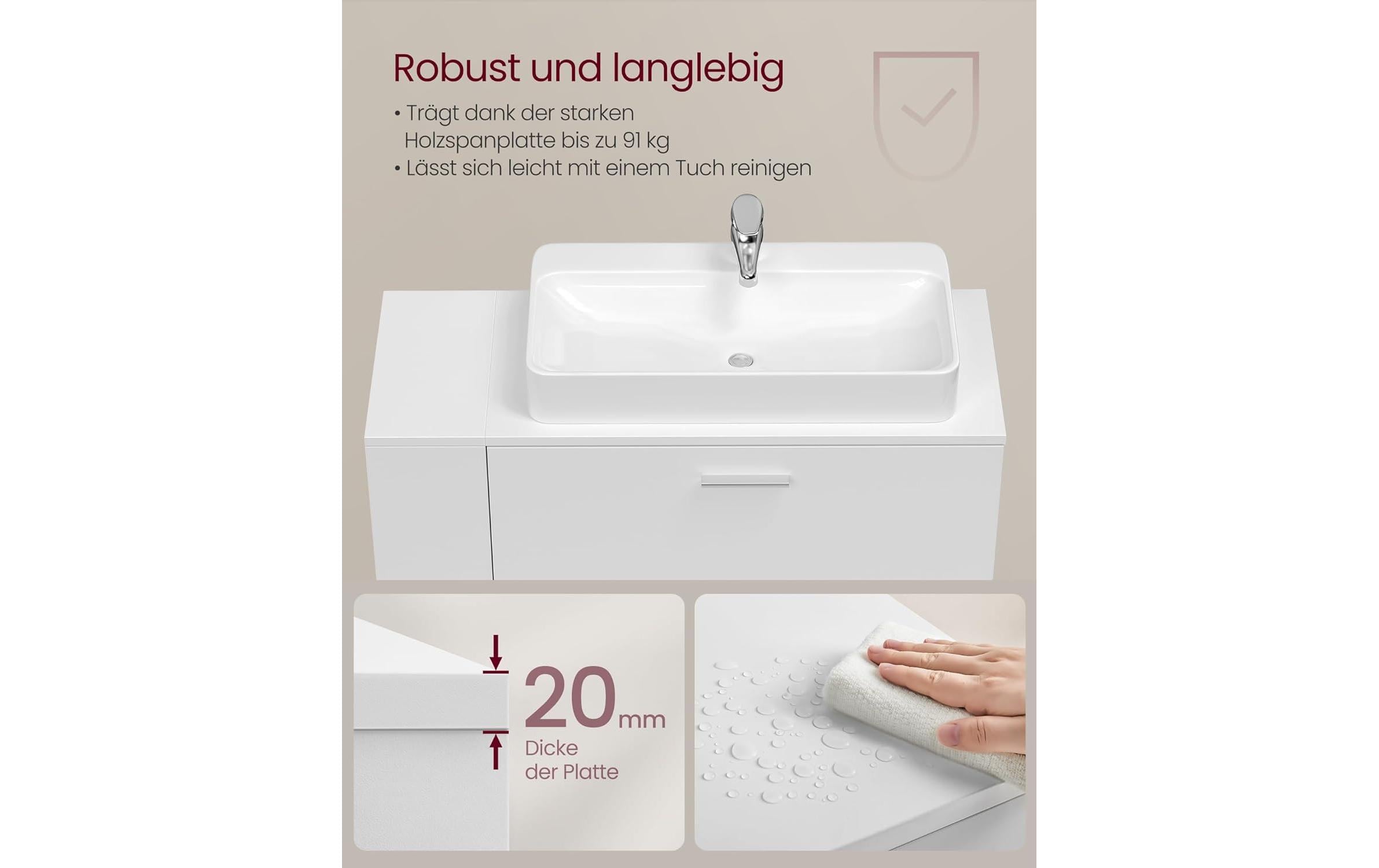 VASAGLE Waschbeckenunterschrank mit Fächern 80 x 64 cm, Weiss