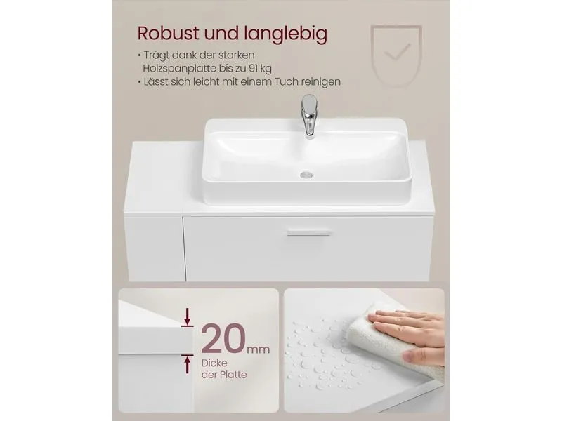 VASAGLE Waschbeckenunterschrank mit Fächern 80 x 64 cm, Weiss