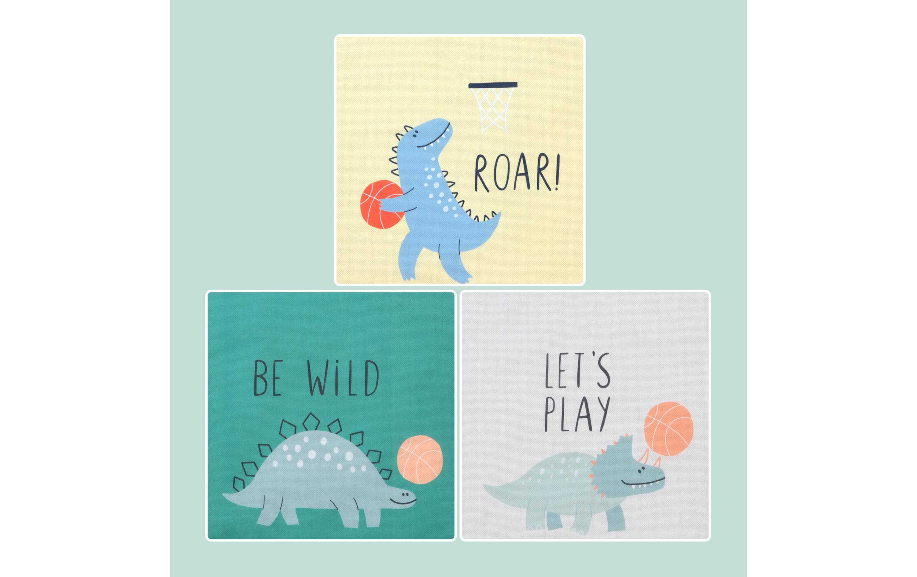 relaxdays Spielzeugbox Dino 3 Stück