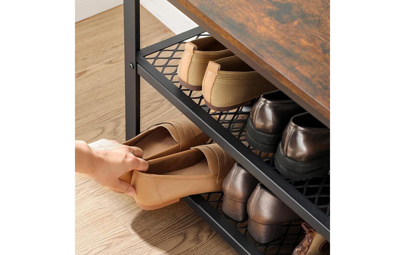 VASAGLE Schuhregal 100 cm x 30 cm, Braun/Schwarz