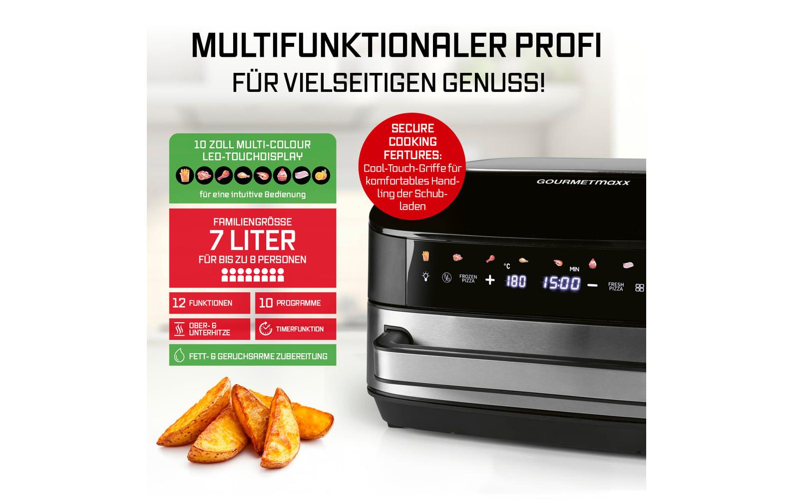 GOURMETmaxx Heissluftfritteuse mit XXL-Garfläche 7 l GOURMETmaxx Heissluftfritteuse mit XXL-Garfläche 7 l