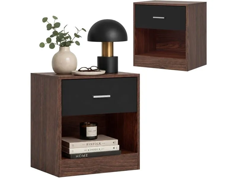 relaxdays Nachttisch 39 x 41 cm, Schwarz/Braun , 2er Set relaxdays Nachttisch 39 x 41 cm, Schwarz/Braun , 2er Set