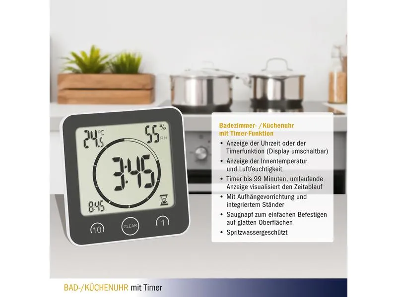 TFA Dostmann Tischuhr mit Timer Weiss