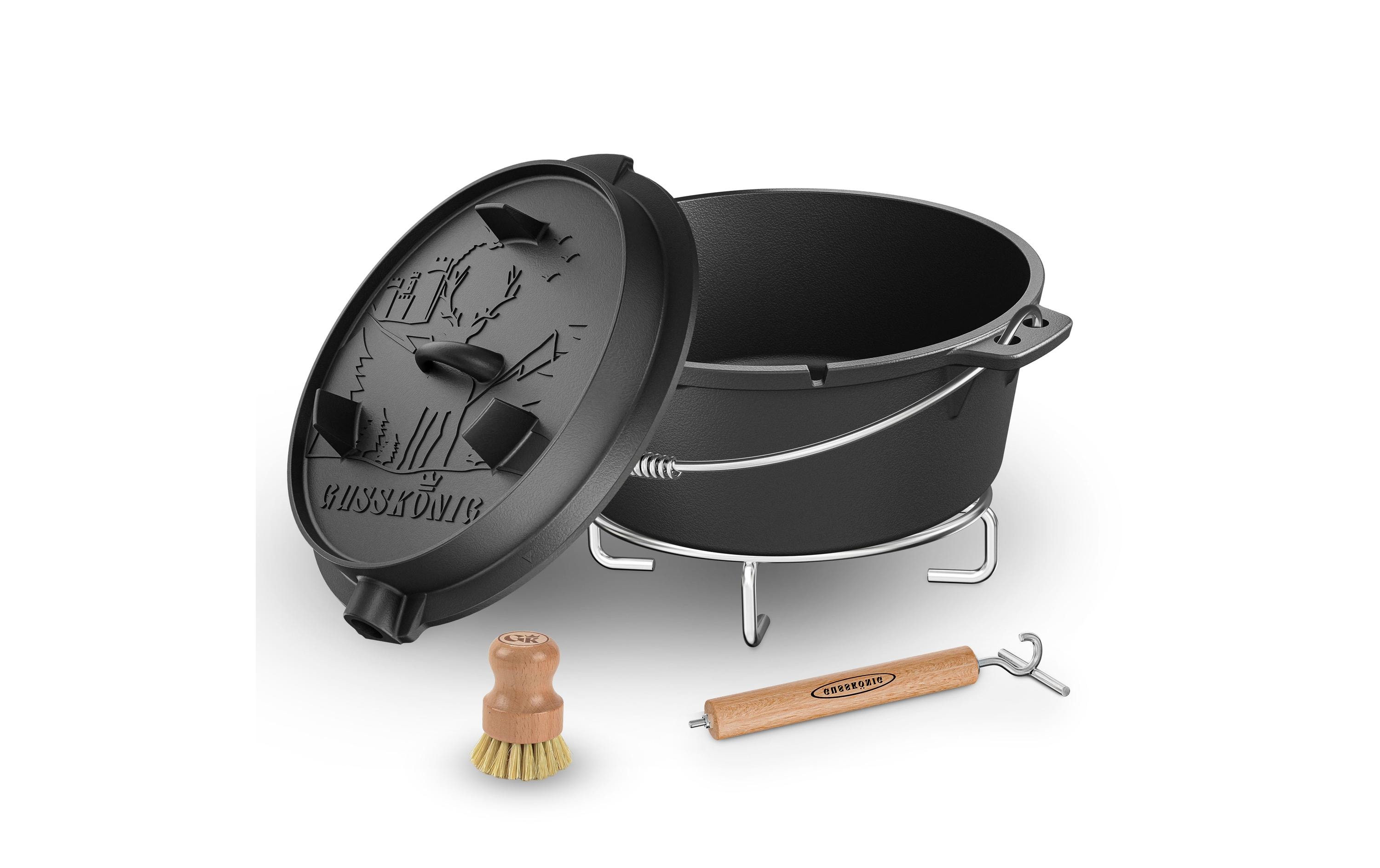 Gusskoenig Dutch Oven Set 9 l mit Heber, Bürste, Untersetzer